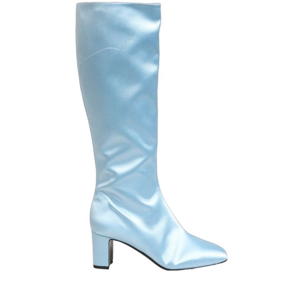 Dolce & Gabbana Light Blue Satin Knee High Boots Women's Shoes